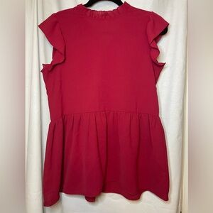 NWOT Red Ruffle High Collar Sleeveless Top w/ Flair at the Waist Size S